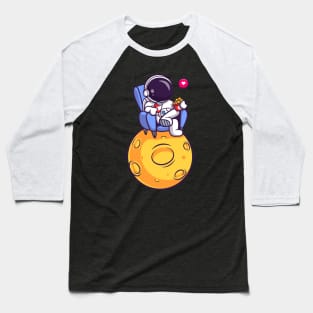 Cute Astronaut Eating Snack On Moon Cartoon Baseball T-Shirt